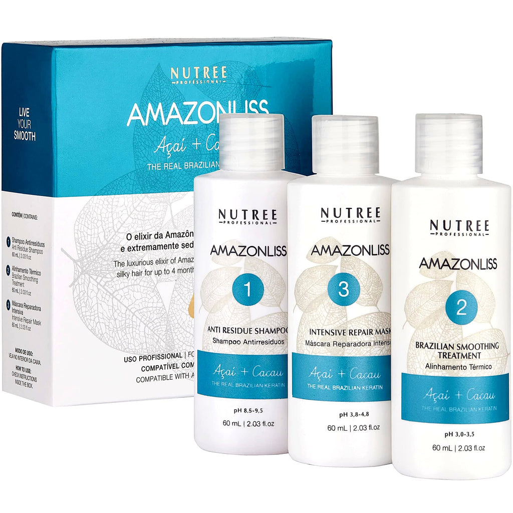 Amazonliss Keratin Hair Straightening Treatment – Home Use Brazilian Blowout Kit (Formaldehyde-Free) – 2.03 fl oz