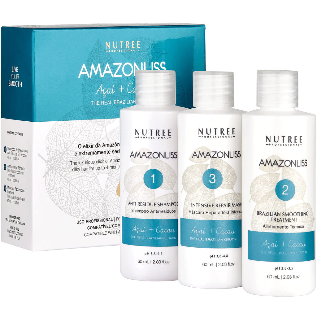 Amazonliss Keratin Hair Straightening Treatment – Home Use Brazilian Blowout Kit (Formaldehyde-Free) – 2.03 fl oz