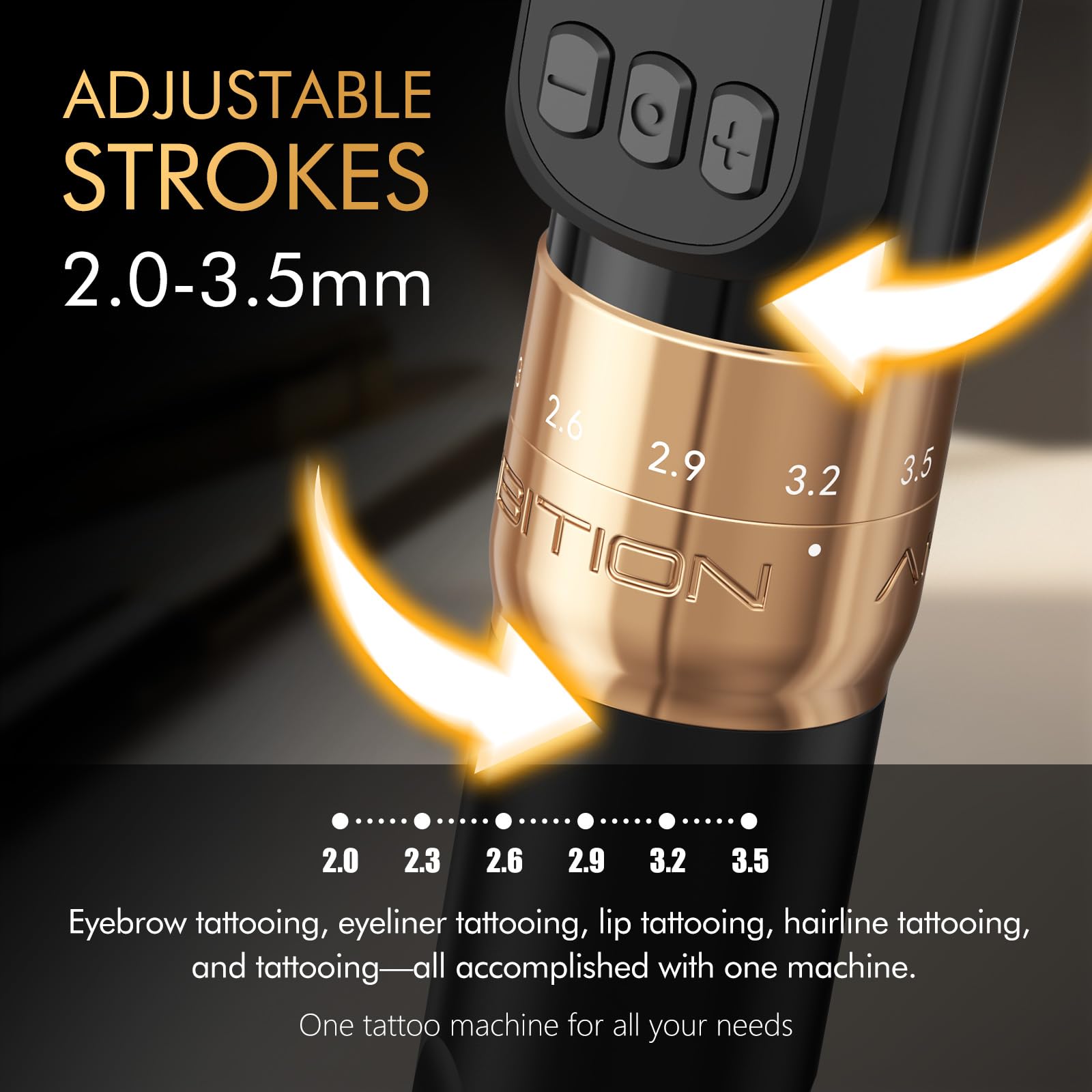 Ambition Sally 270 Wireless Rotary Tattoo Gun - Adjustable Stroke, 1300mAh Battery, Coreless Motor