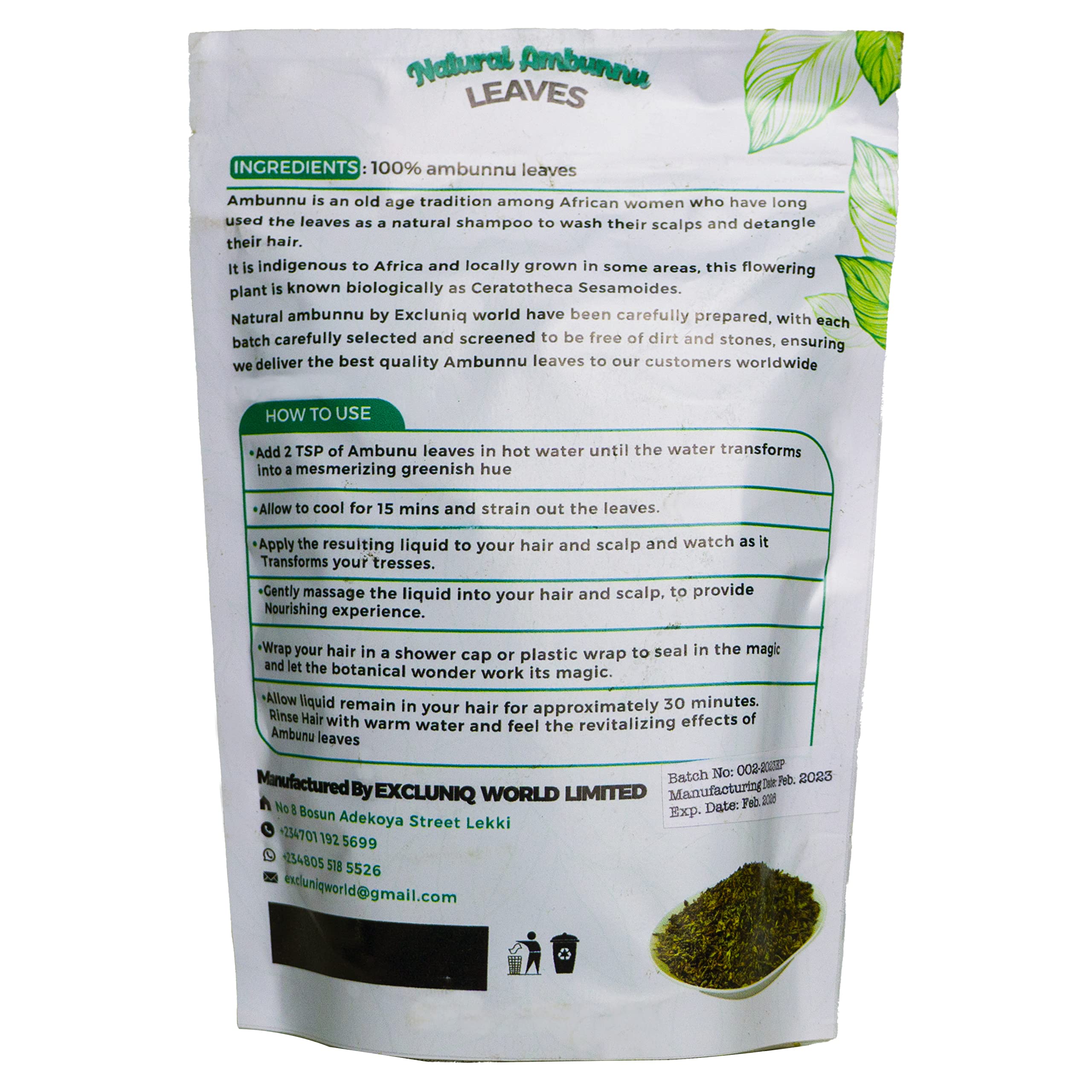 Ambunnu Leaves by Excluniq World – 50g Pack | Herbal Hair Detangler, Shampoo & Conditioner for Dry & Damaged Hair