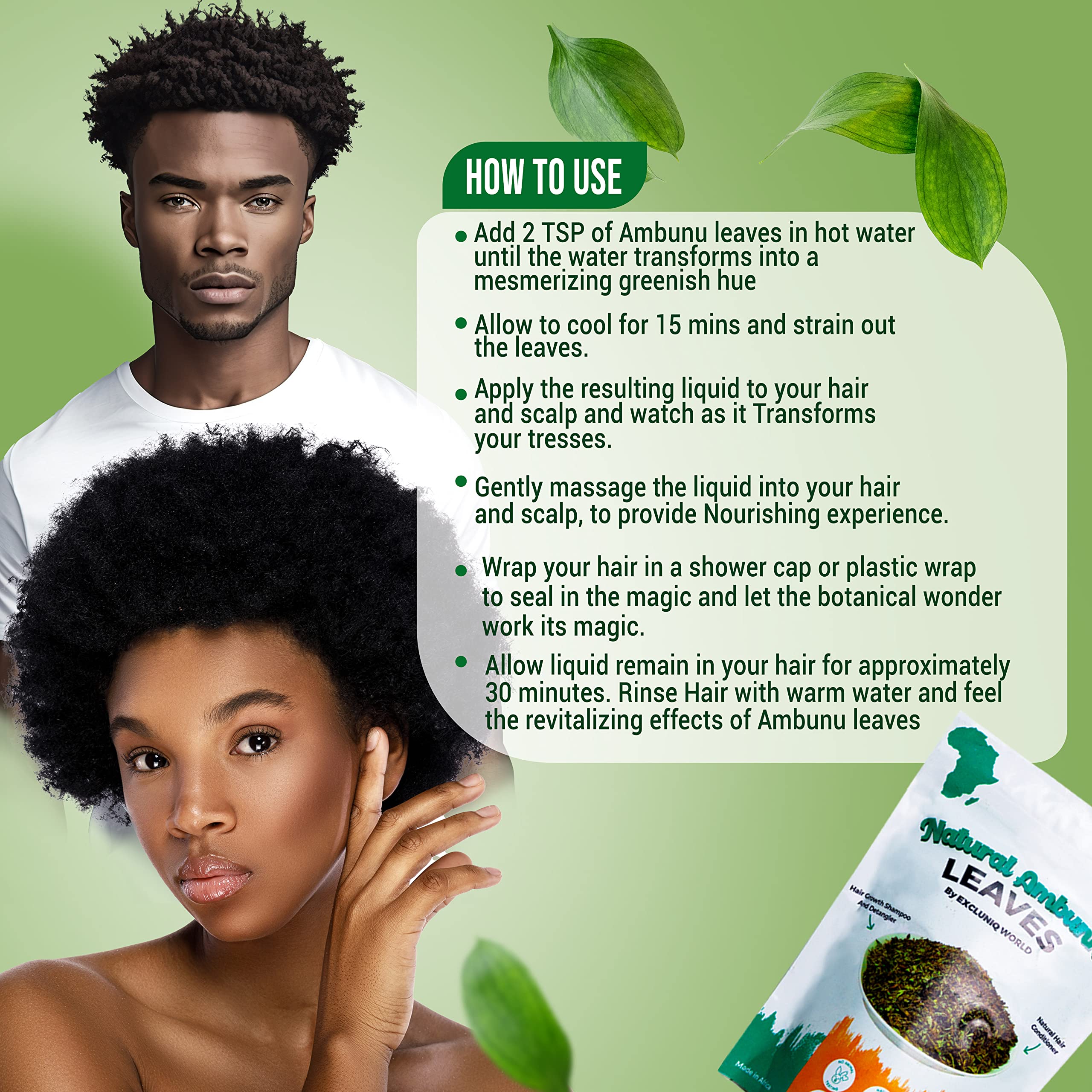 Ambunnu Leaves by Excluniq World – 50g Pack | Herbal Hair Detangler, Shampoo & Conditioner for Dry & Damaged Hair