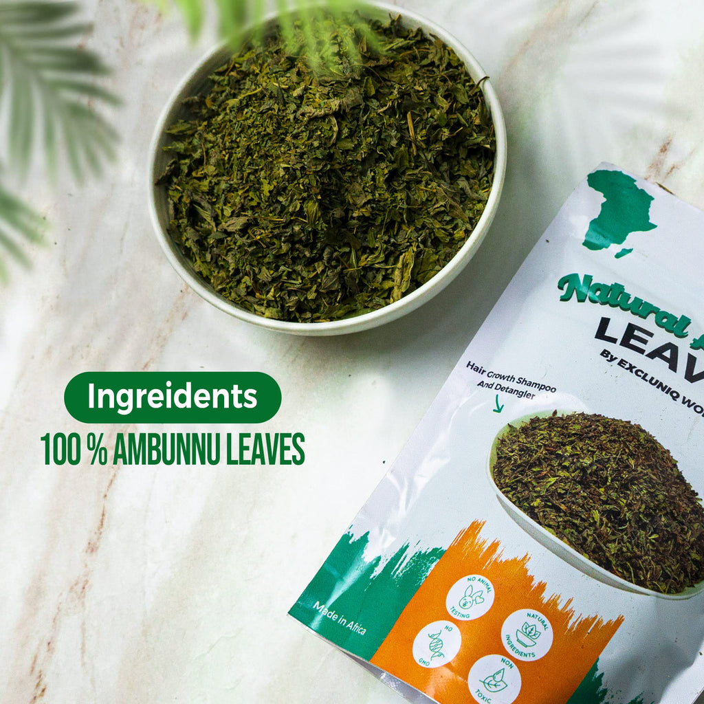 Ambunnu Leaves by Excluniq World – 50g Pack | Herbal Hair Detangler, Shampoo & Conditioner for Dry & Damaged Hair
