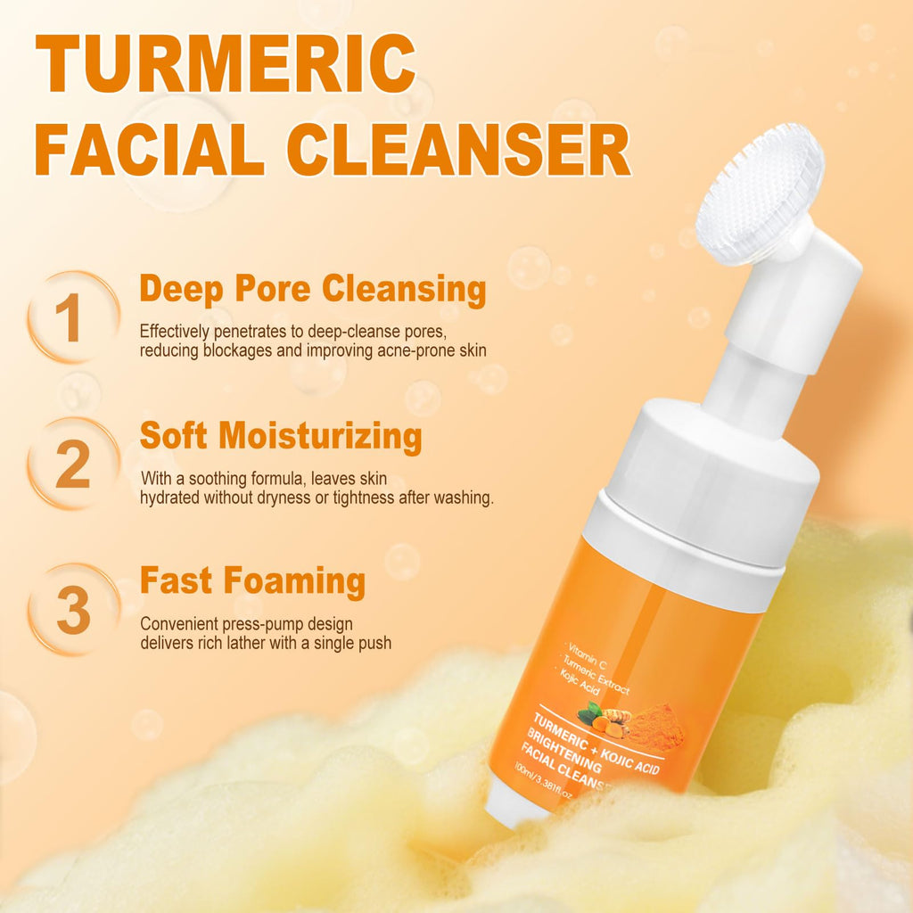 Amdele Turmeric Wash & Care Set – 4-Piece Skincare Bundle with Brush, Pads, Soap Bars & Face Cream