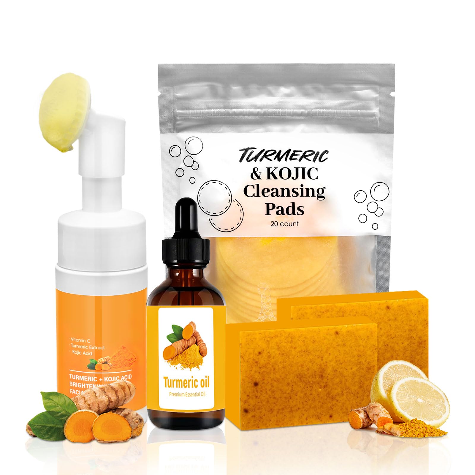 Amdele Turmeric Wash & Care 4-Piece Set | Facial Cleanser, Pads, Soap & Essential Oil