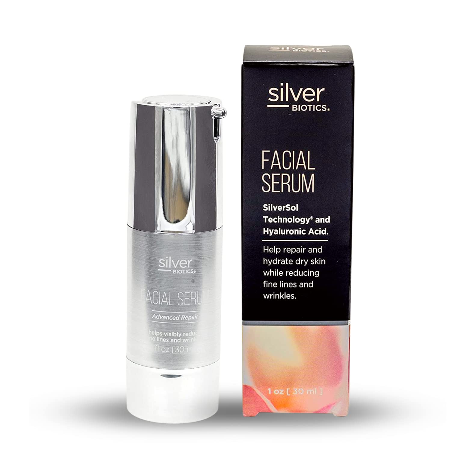 American Biotech Labs Silver Biotics Facial Serum Gel | 20 PPM SilverSol + 2% Hyaluronic Acid | 1 fl oz
