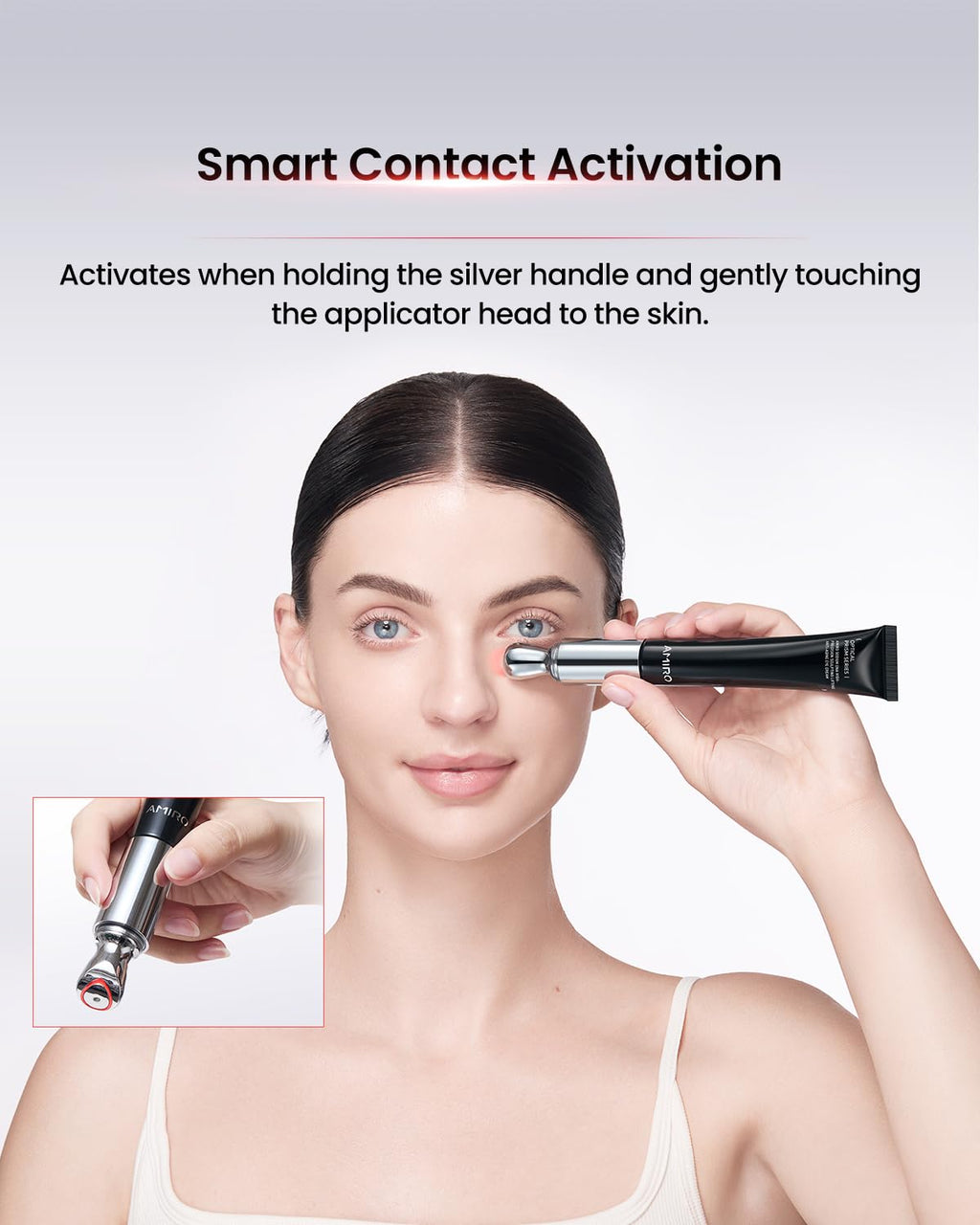 AMIRO Red Light Eye Cream with Microcurrent Massager, PDRN 0.01%, Peptide & Hyaluronic Acid Formula – Hydrating & Firming Under Eye Serum