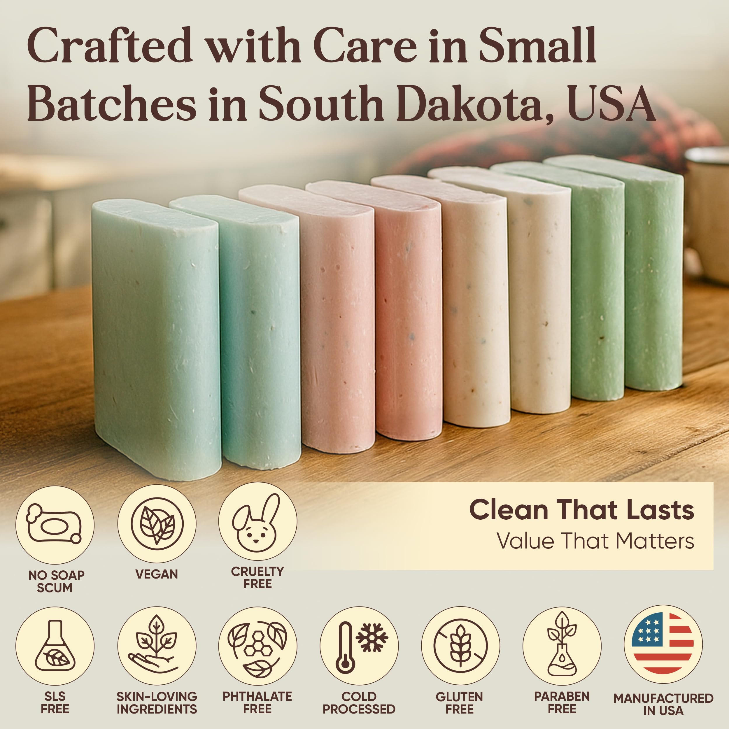 Amish Farms Soap Value Pack — 8 Easy-To-Grip Hydrating Bars | Cold-Process, USA Made for Sensitive Skin