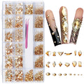 AMLAVIFISH Gold Nail Rhinestones Kit – 6080Pcs, 20 Shapes, Tweezers Included