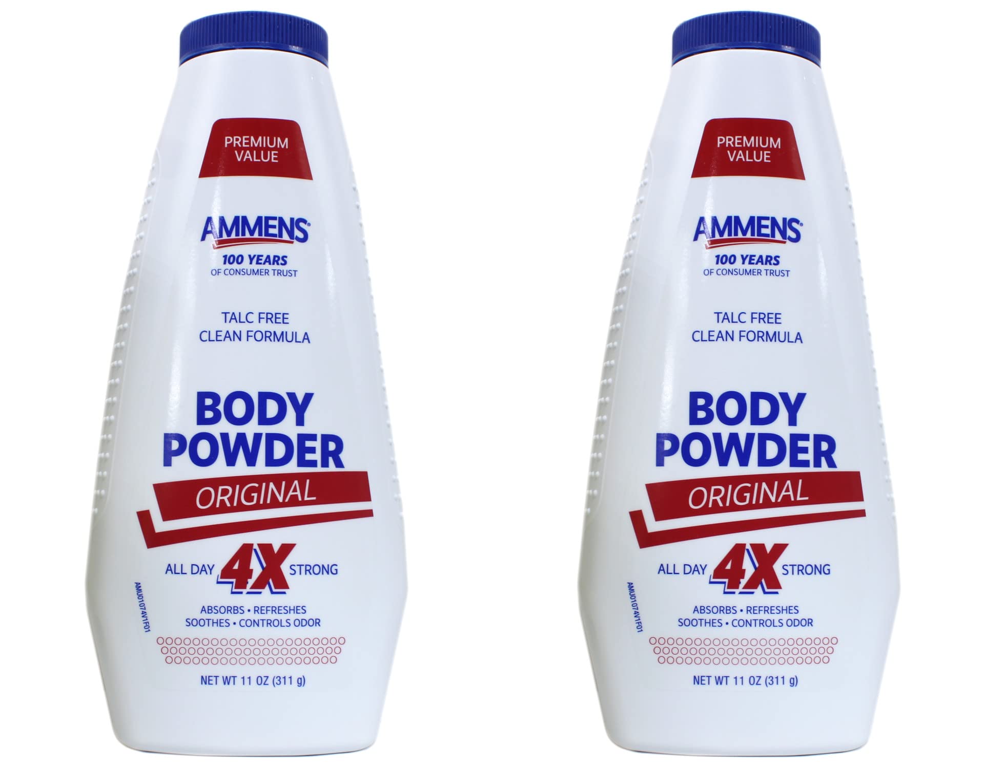 Ammens Body Powder Original – Talc-Free Clean Formula, 11 oz, Pack of 2 | All-Day 4X Protection