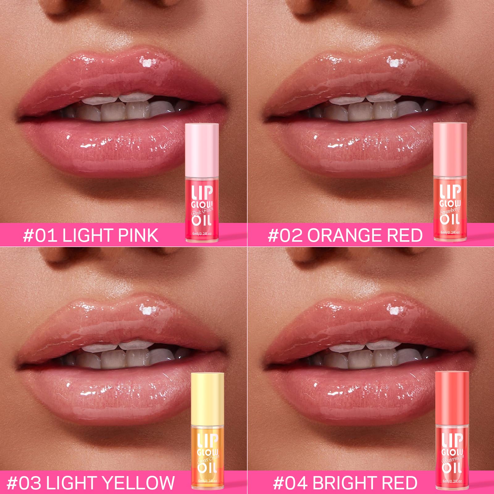 AMOADO Lip Oil Gift Set – Hydrating, Non-Sticky Glossy Tint in 4 Fruity Shades