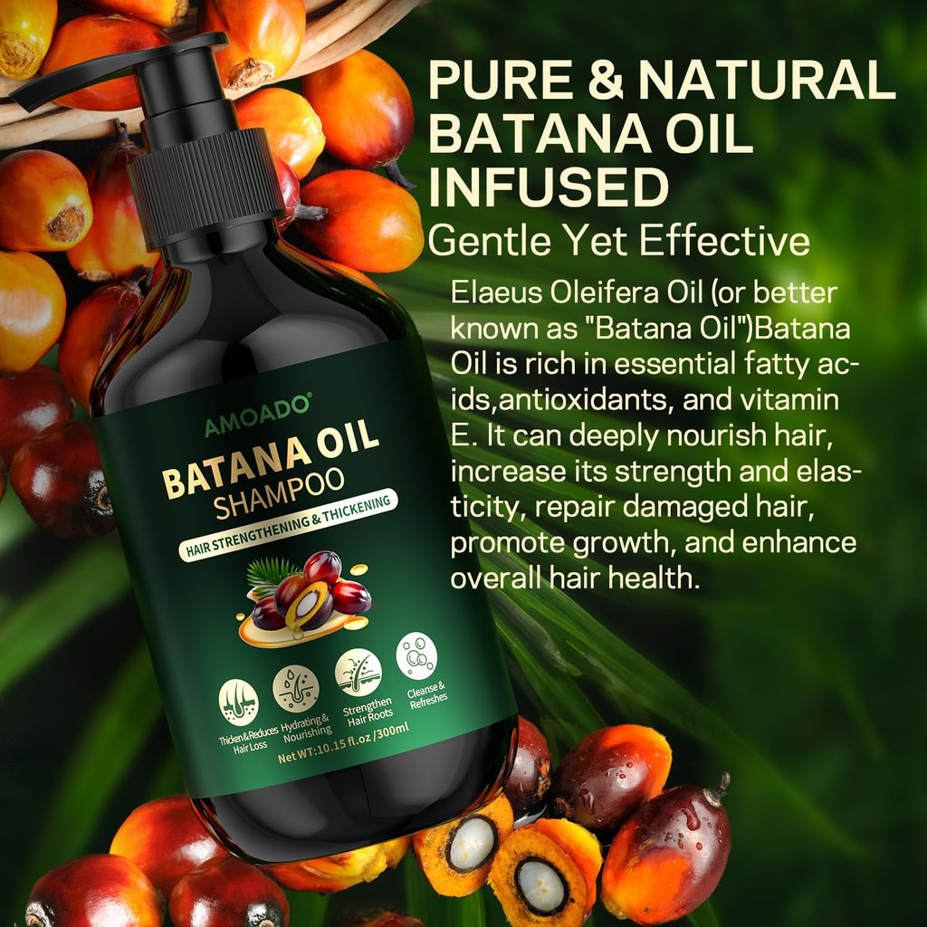 AMOADO Batana Oil Shampoo for Hair Growth & Thickening – Sulfate Free, Rosemary, Tea Tree & Mint, 10.15 fl oz