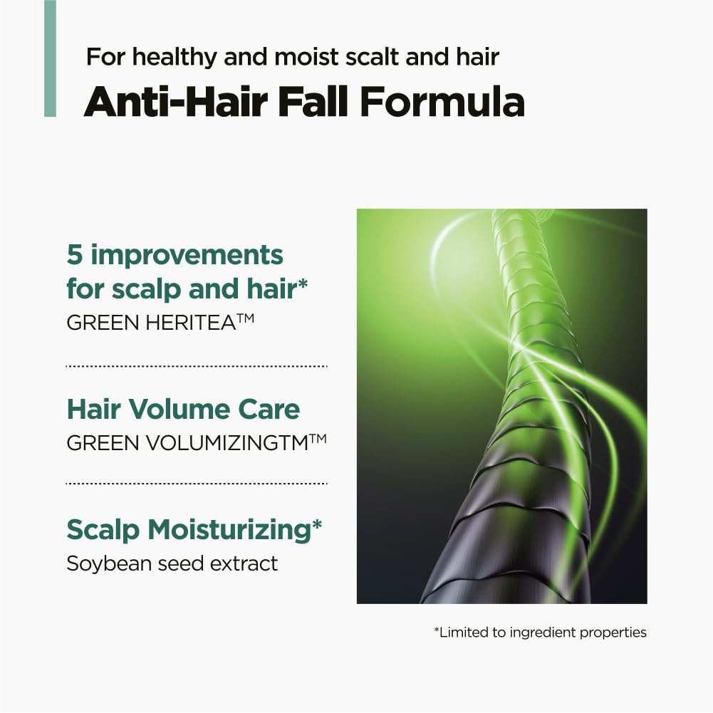 AMOS PROFESSIONAL Green Tea Shampoo for Thinning Hair — Moisturizing Korean Shampoo for Dry Scalp & Volume