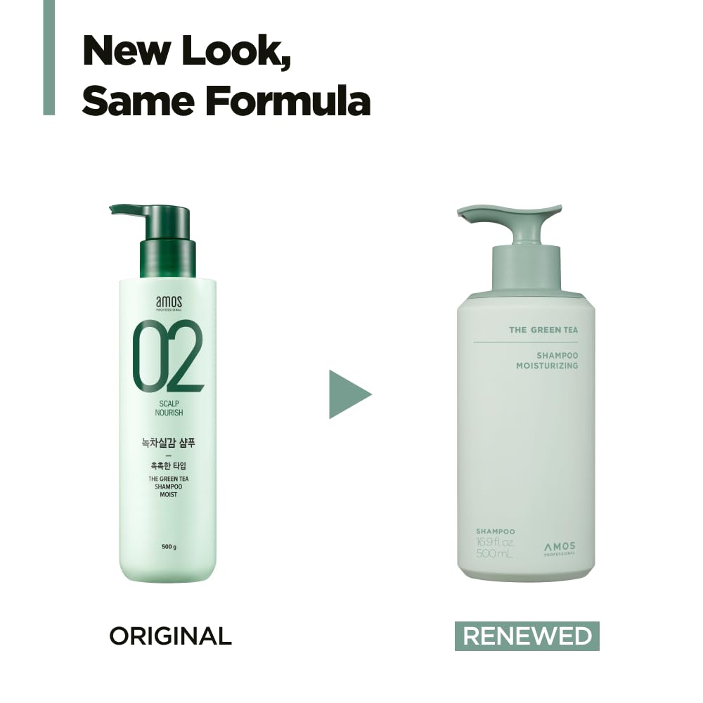 AMOS PROFESSIONAL Green Tea Shampoo for Thinning Hair — Moisturizing Korean Shampoo for Dry Scalp & Volume