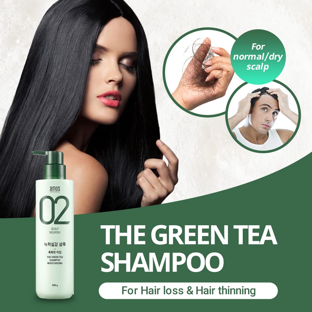 AMOS PROFESSIONAL Green Tea Shampoo – Moisturizing for Normal/Dry Scalp | Anti-Thinning & Hair Strength (17.6oz)