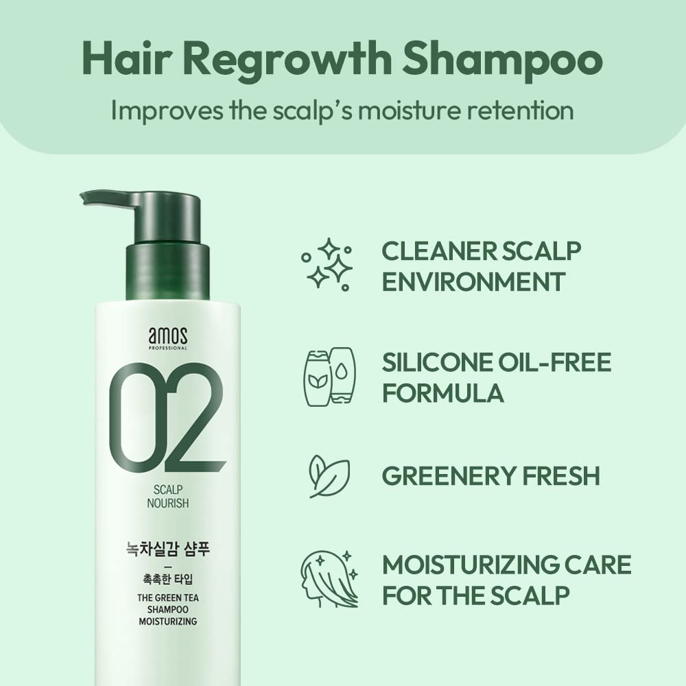 AMOS PROFESSIONAL Green Tea Shampoo – Moisturizing for Normal/Dry Scalp | Anti-Thinning & Hair Strength (17.6oz)