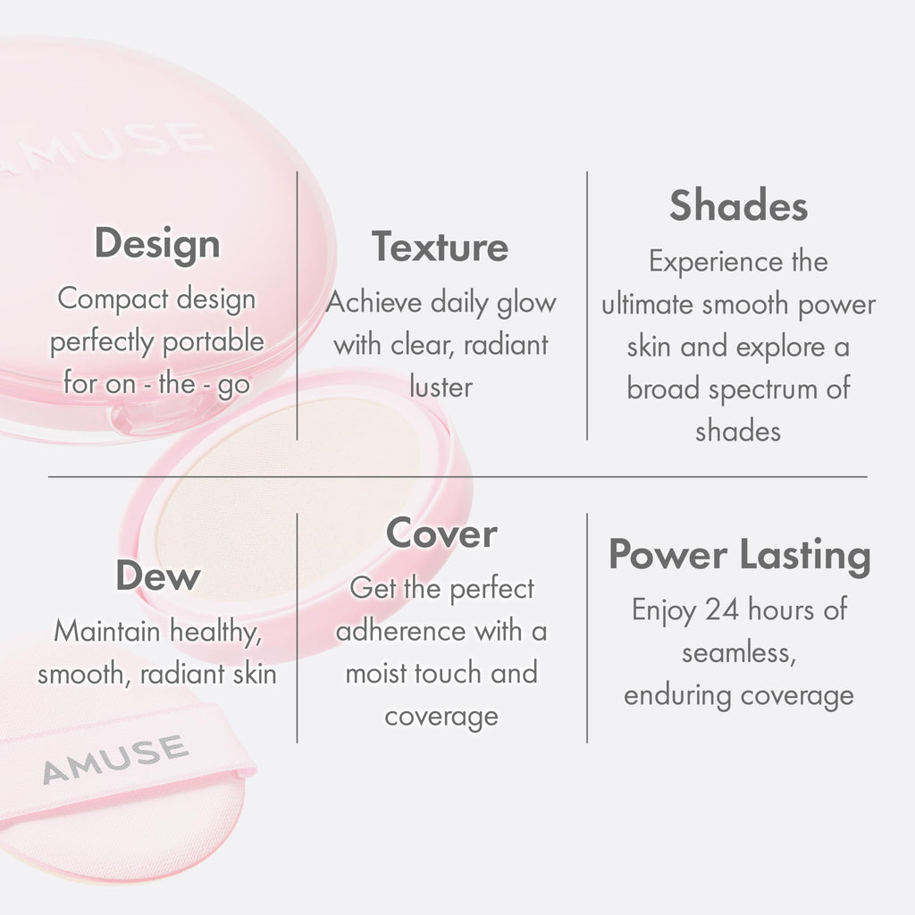 Amuse SEOUL Dew Power Vegan Cushion Foundation (03 Honey) | Dewy Glow, Long-Lasting Coverage, Clean Beauty