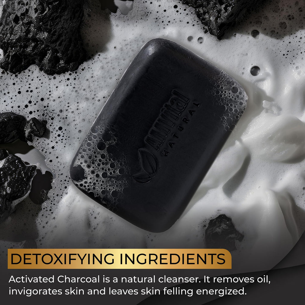 AMVital Natural Charcoal Soap Bar Set - 3-Pack | Plant-Based Face & Body Cleanser