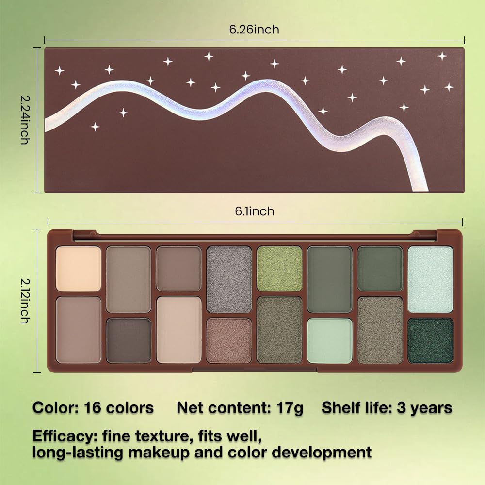 AMY'S DIARY 16-Color Nude & Green Eye Shadow Palette – Long-Wearing, Highly Pigmented, Waterproof