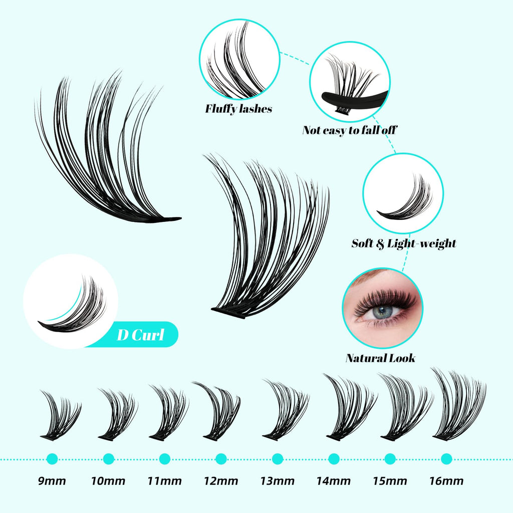 AMZGIRL LASH Lash Clusters Kit 320pcs — 9-16mm D Curl, Bond & Seal, Remover & Applicator