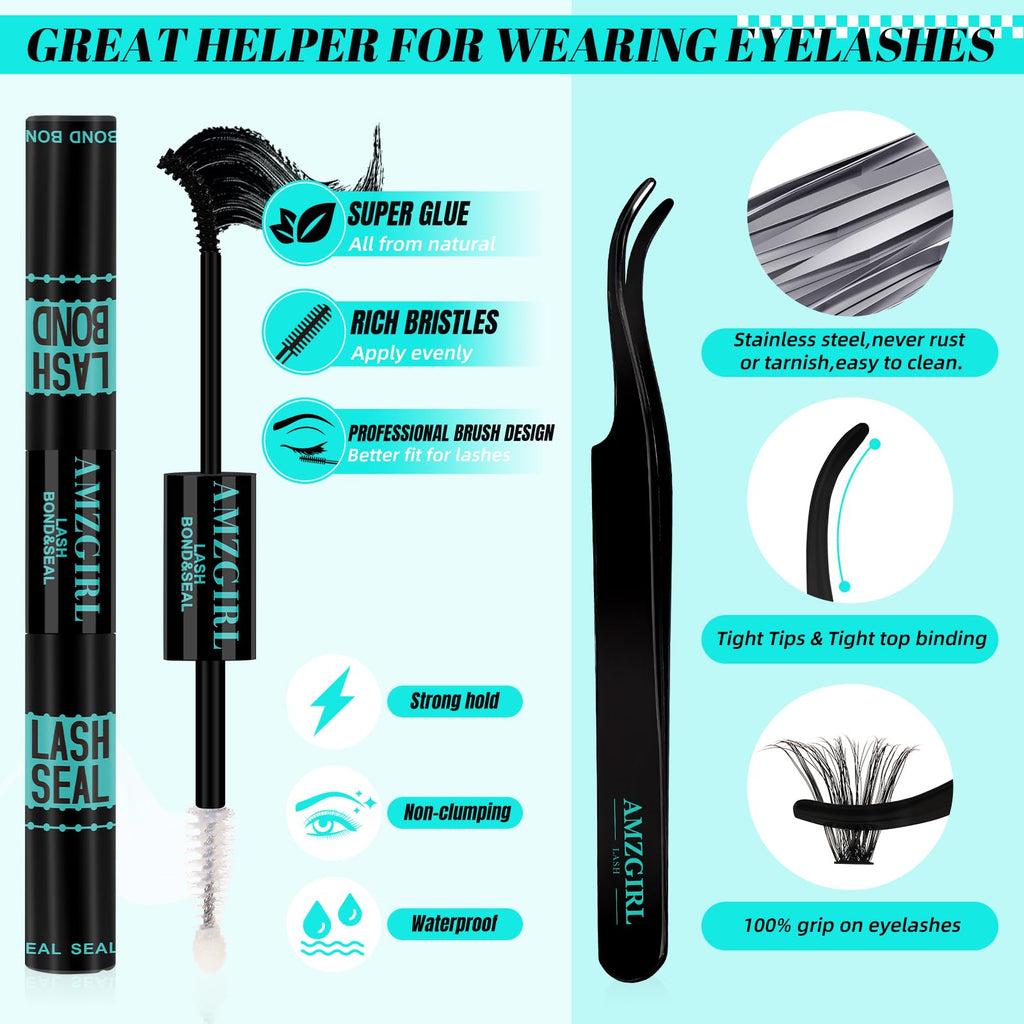AMZGIRL LASH Lash Extension Kit 280Pcs – 60D/80D Mixed Lashes, Bond & Seal, Remover, DIY Home Kit