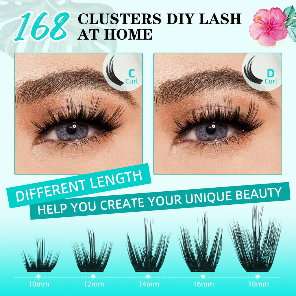AMZGIRL LASH Lash Clusters Wet Look 168Pcs – Ultra-Thin Band, 10-18mm D-Mix, Orchid