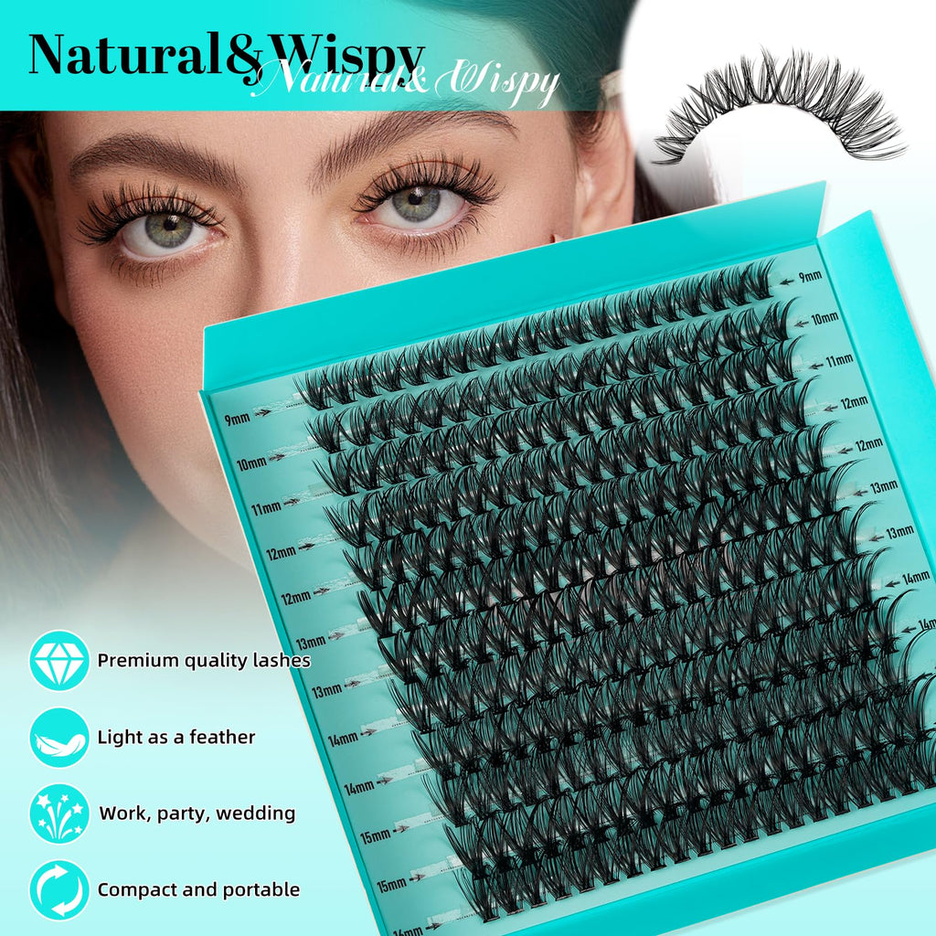 AMZGIRL LASH Lash Clusters 240pcs – DIY D-Curl 9-16mm for Beginners at Home