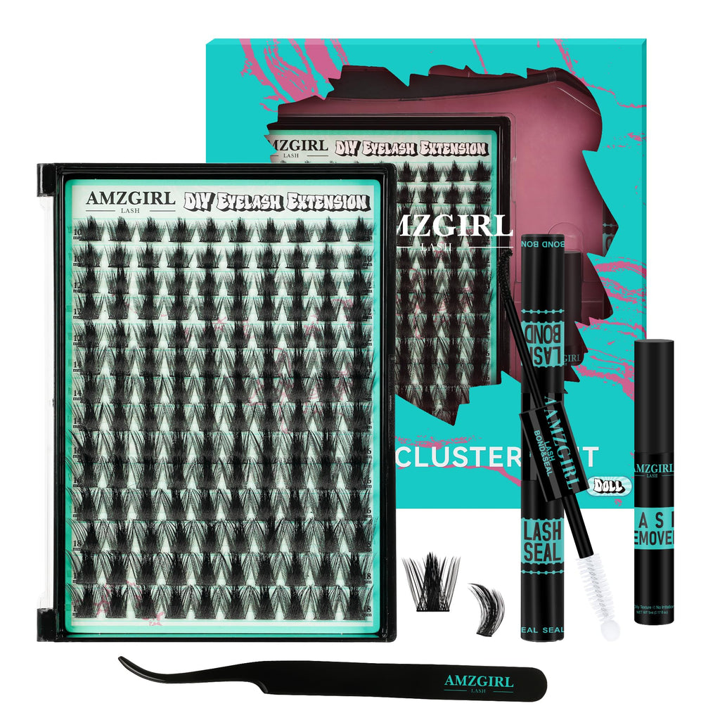 AMZGIRL LASH Manga Lash Clusters Kit 140pcs C-Curl – Waterproof Bond & Seal