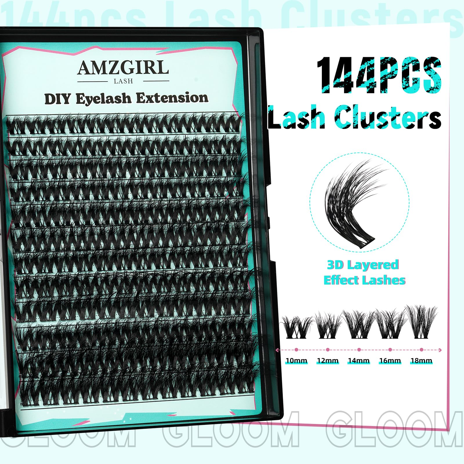 AMZGIRL LASH 3D Cluster Kit – 144pcs D-Curl Lashes with Bond & Seal
