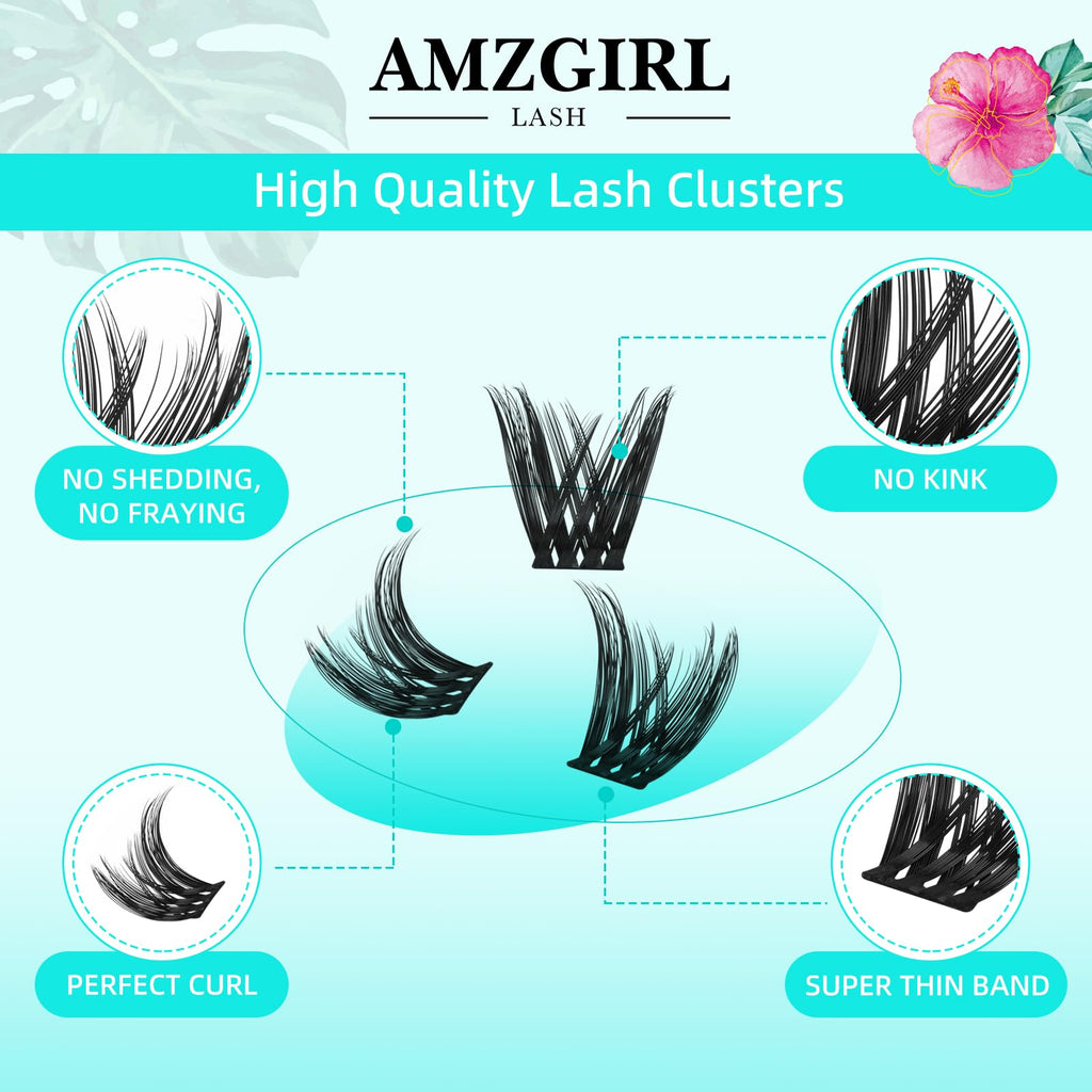 AMZGIRL LASH Lash Clusters Wet Look – 168 Pcs, Ultra-Thin Band, 10–18mm C-Mix