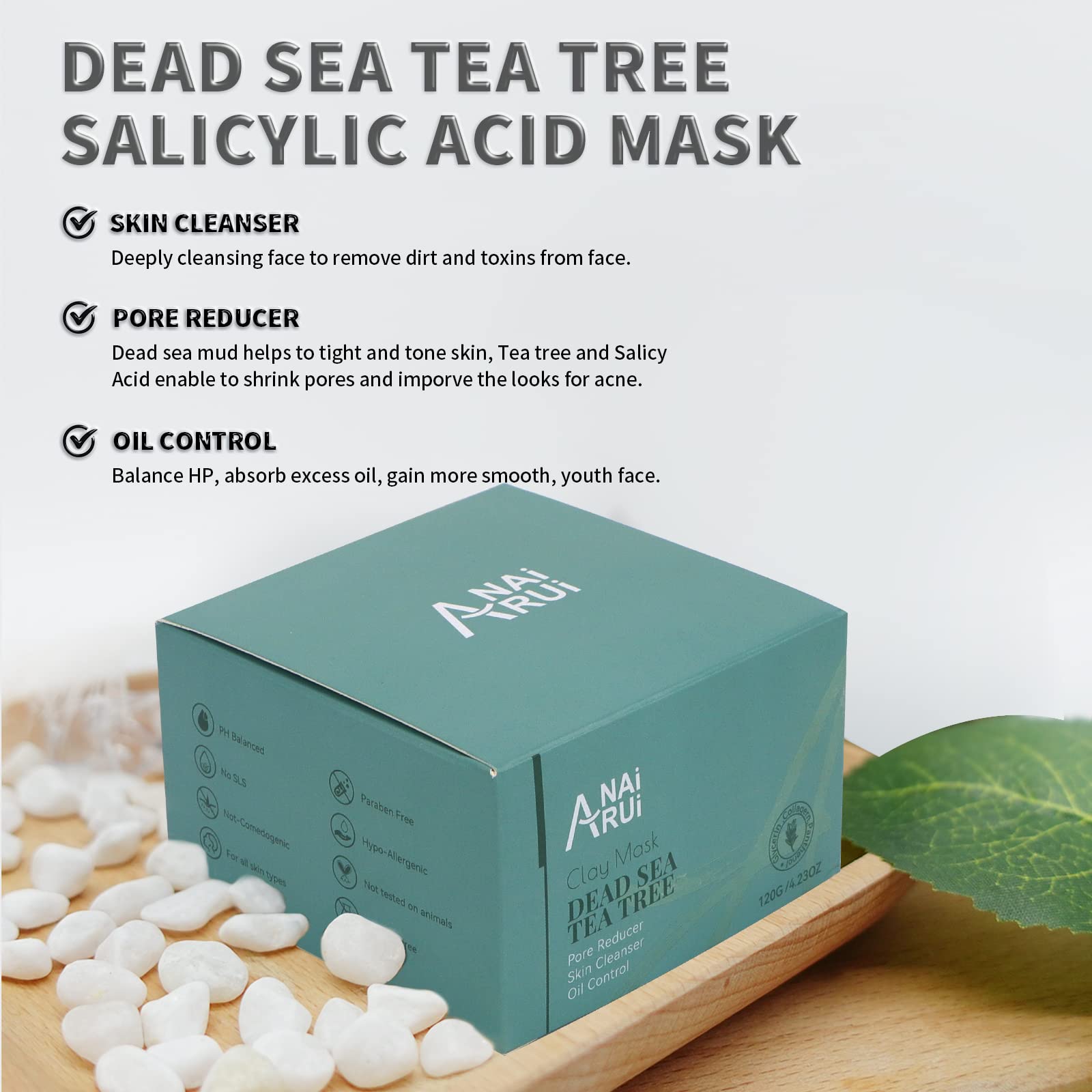 ANAI RUI Dead Sea Mud Mask with Tea Tree Oil & Salicylic Acid – Pore Cleanser for Acne-Prone Skin