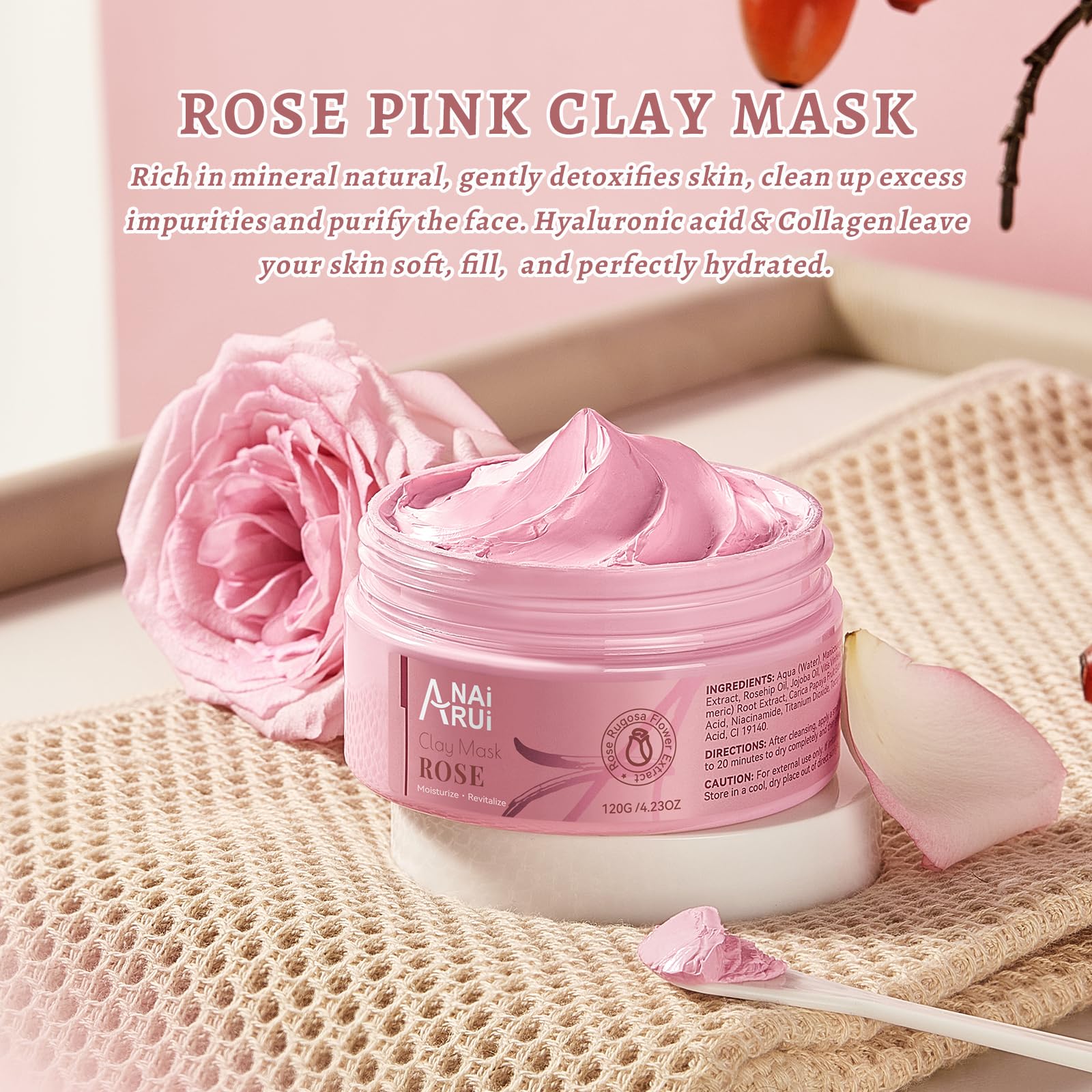 ANAI RUI Rose Facial Mask – Pink Kaolin Clay, Niacinamide & Hyaluronic Acid