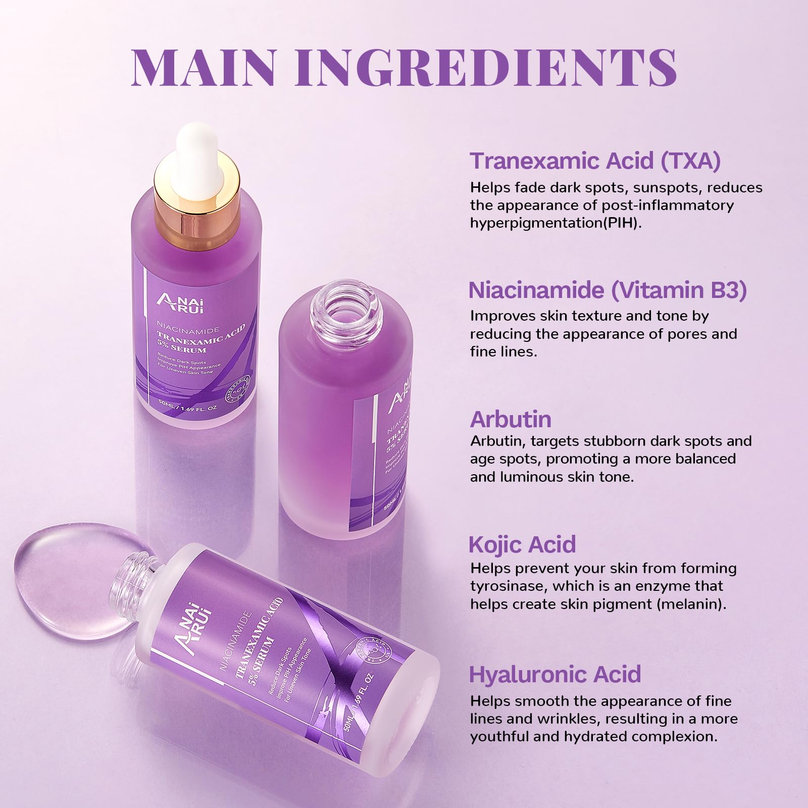 ANAI RUI 5% Tranexamic Acid Serum – Niacinamide, Kojic & Arbutin, 50 ml