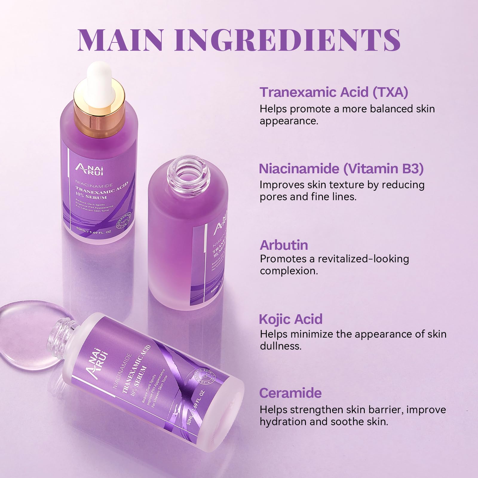 ANAI RUI 10% Tranexamic Acid Serum with Niacinamide, Kojic Acid, Ceramide – 50 ml