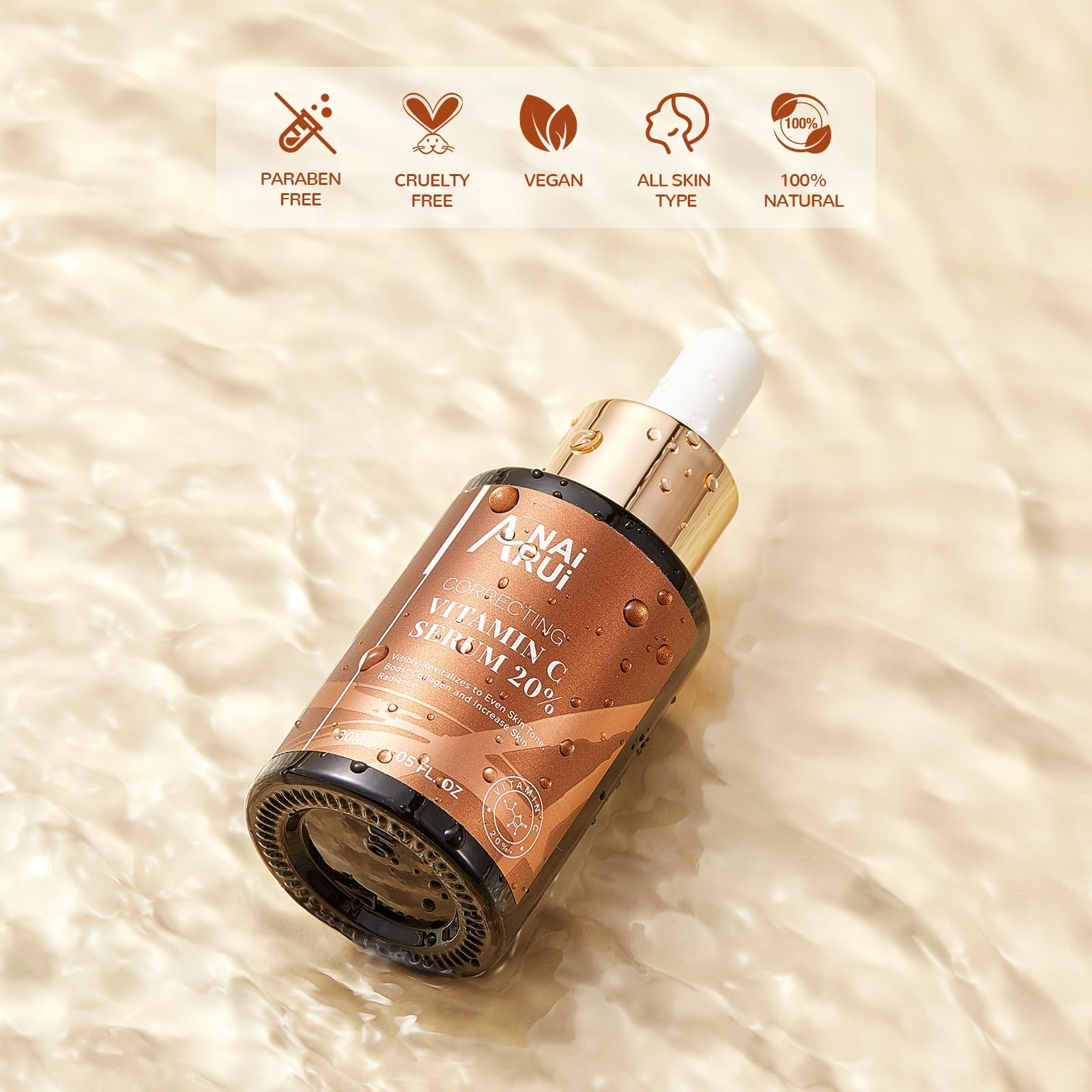 ANAI RUI Vitamin C Serum 20% with Hyaluronic Acid – Brighten, Hydrate, and Even Tone