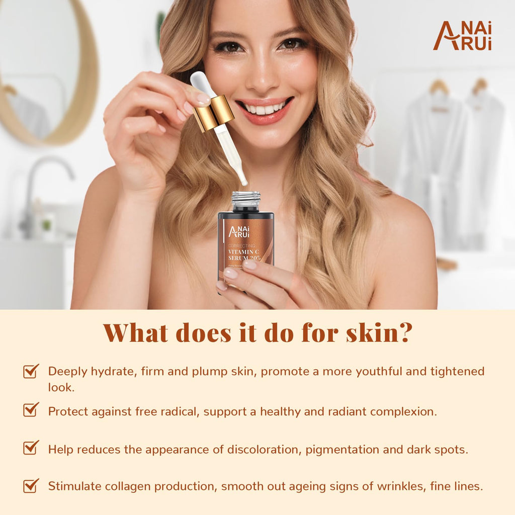 ANAI RUI Vitamin C Serum 20% with Hyaluronic Acid – Brighten, Hydrate, and Even Tone