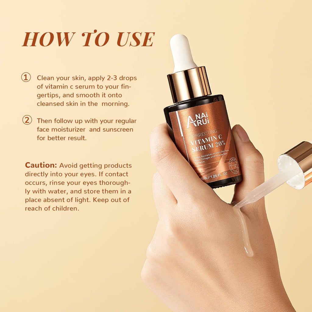 ANAI RUI Vitamin C Serum 20% with Hyaluronic Acid – Brighten, Hydrate, and Even Tone