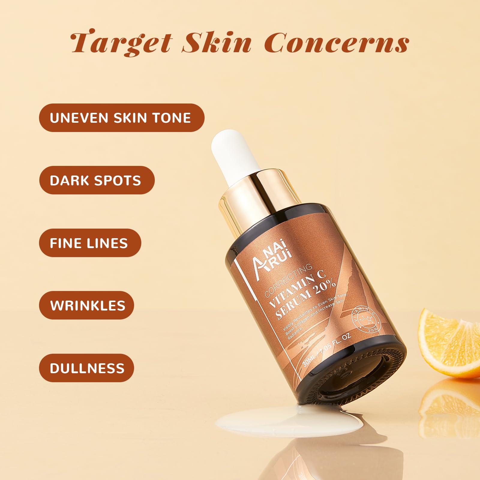 ANAI RUI Vitamin C Serum 20% with Hyaluronic Acid – Brighten, Hydrate, and Even Tone