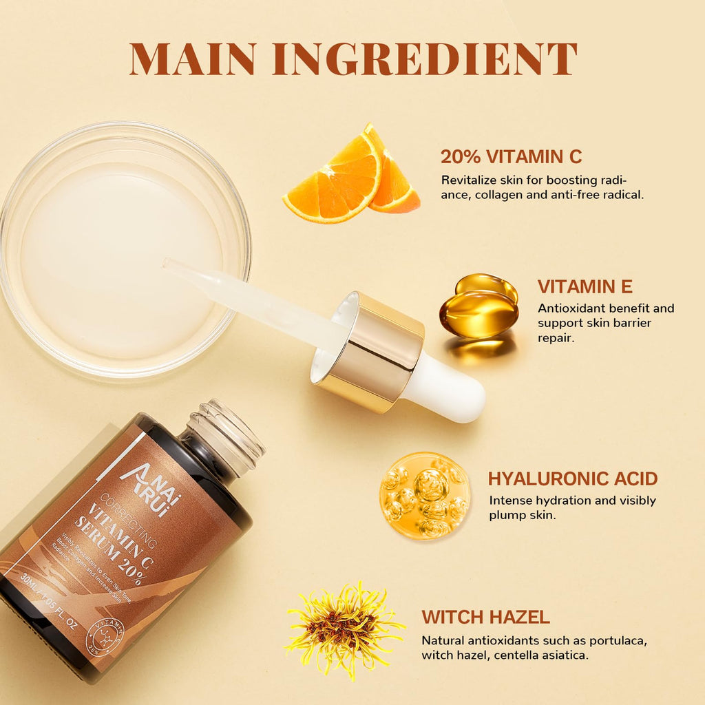 ANAI RUI Vitamin C Serum 20% with Hyaluronic Acid – Brighten, Hydrate, and Even Tone