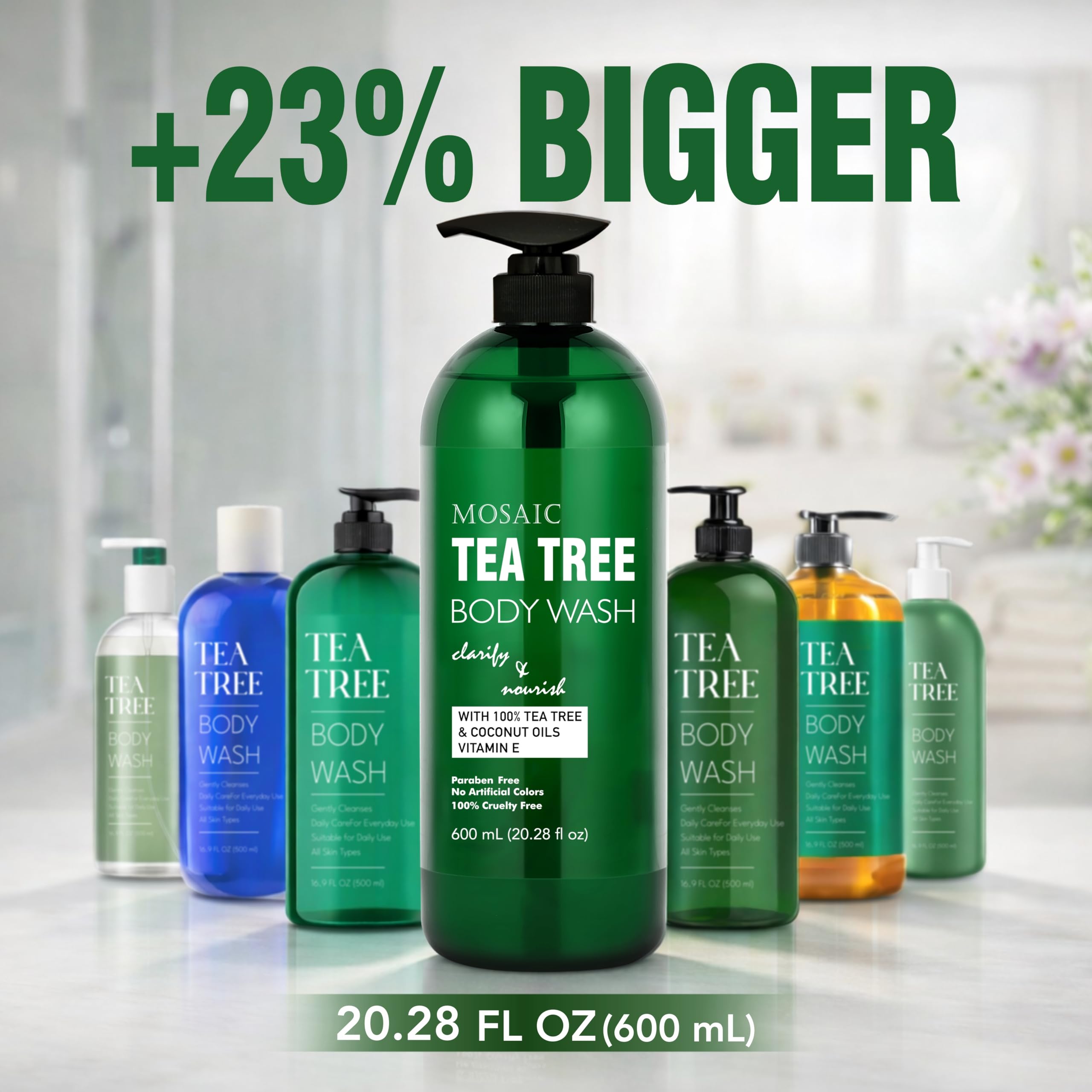 AnatoliaDaphne Tea Tree Body Wash with Vitamin E – Large 20.2 oz Bottle (Pack of 2) – Sulfate Free