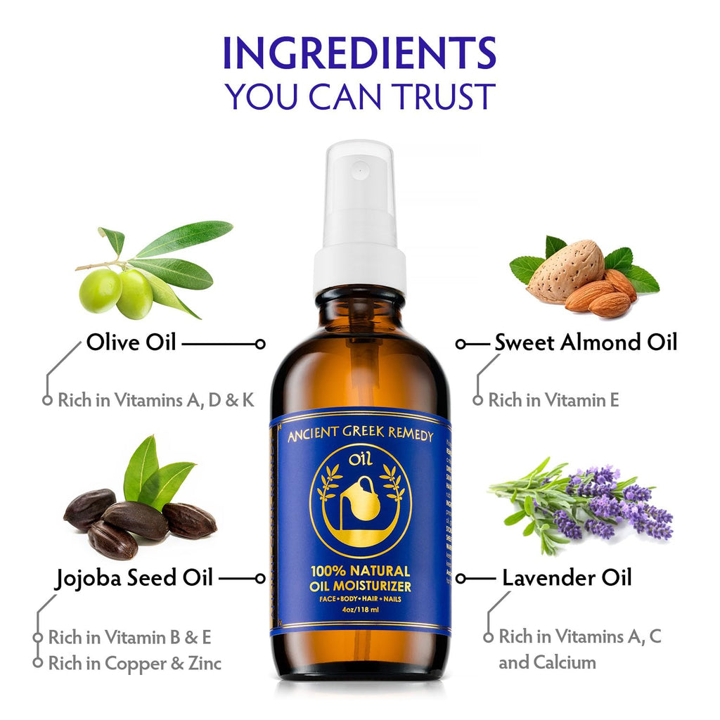 Ancient Greek Remedy Body Oil – Organic After Shower Moisturizer for Dry Skin | Almond, Jojoba, Olive, Lavender & Vitamin E