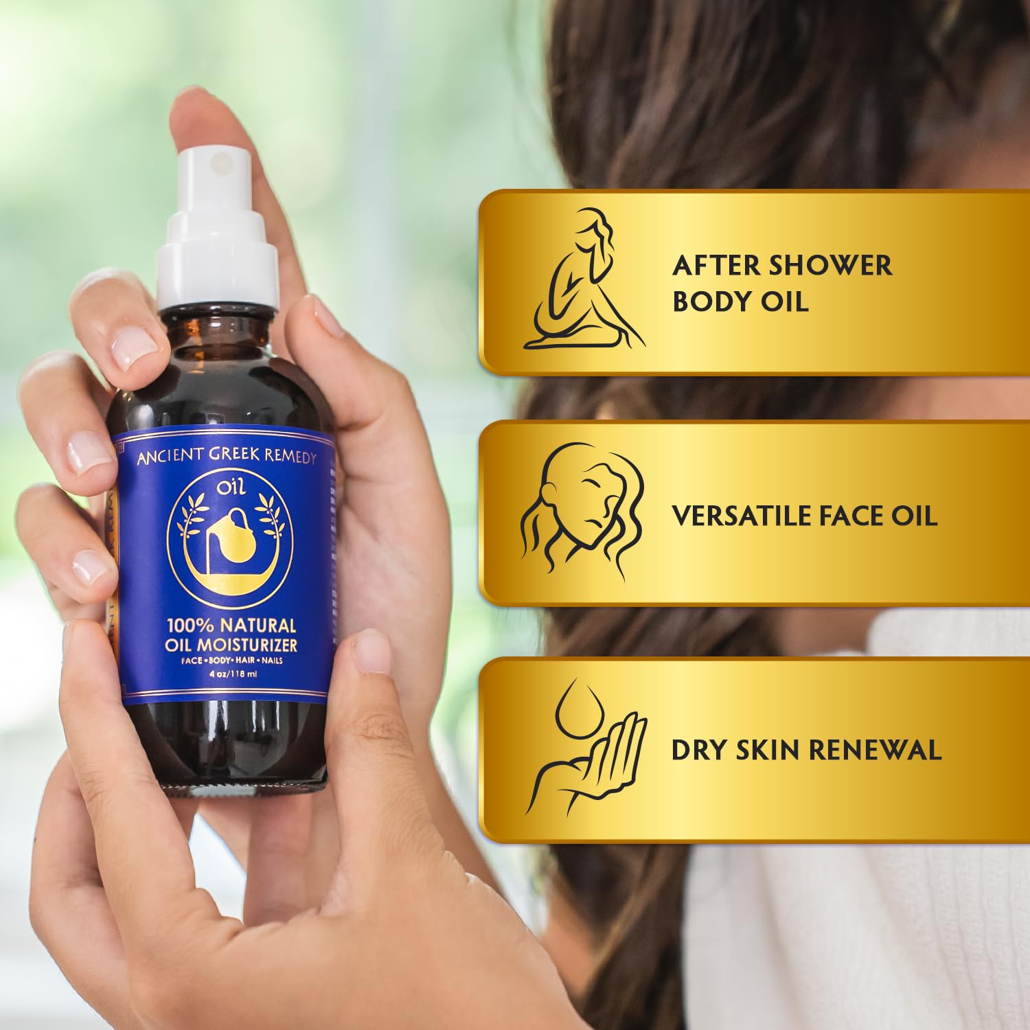 Ancient Greek Remedy Body Oil – Organic After Shower Moisturizer for Dry Skin | Almond, Jojoba, Olive, Lavender & Vitamin E