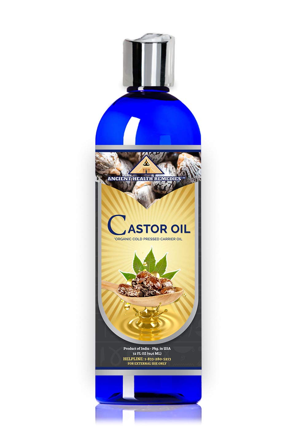 ANCIENT HEALTH REMEDIES Organic Castor Carrier Oil – Unrefined Cold-Pressed 32oz