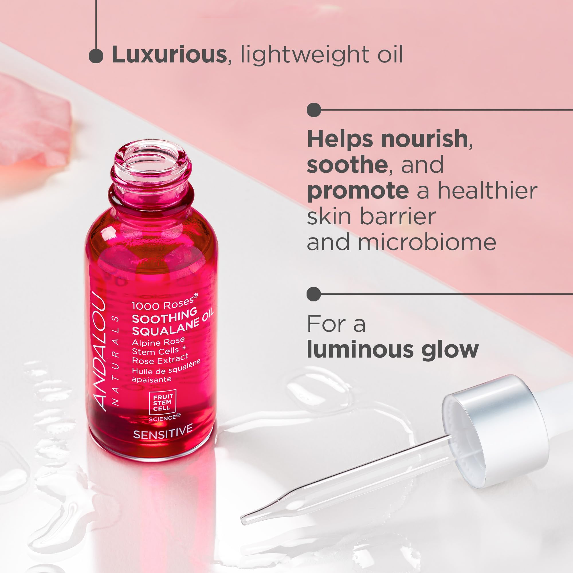 Andalou Naturals 1000 Roses Soothing Squalane Oil | Lightweight Hydration