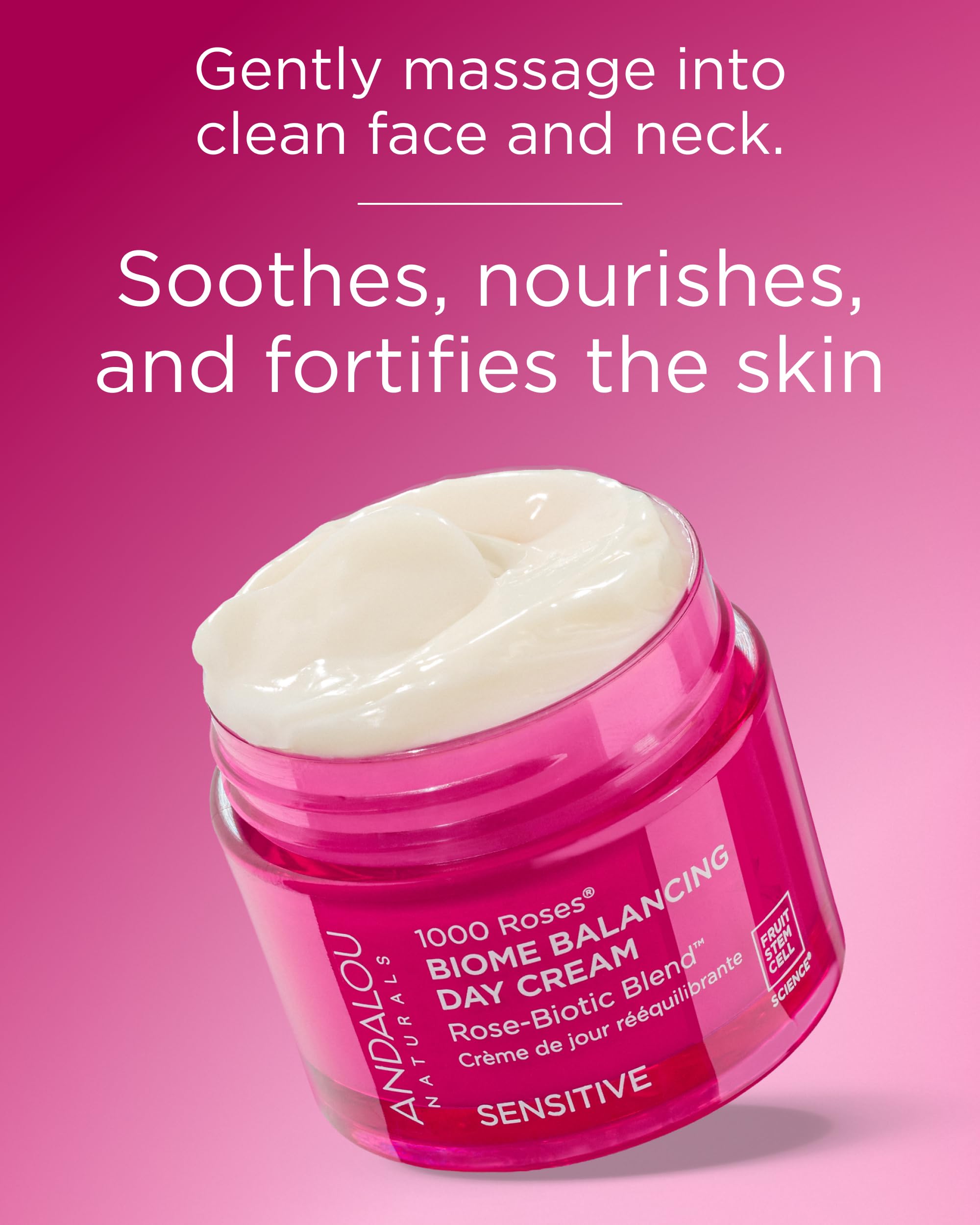 Andalou Naturals 1000 Roses Biome Balancing Day Cream — Lightweight Hydration for Sensitive Skin