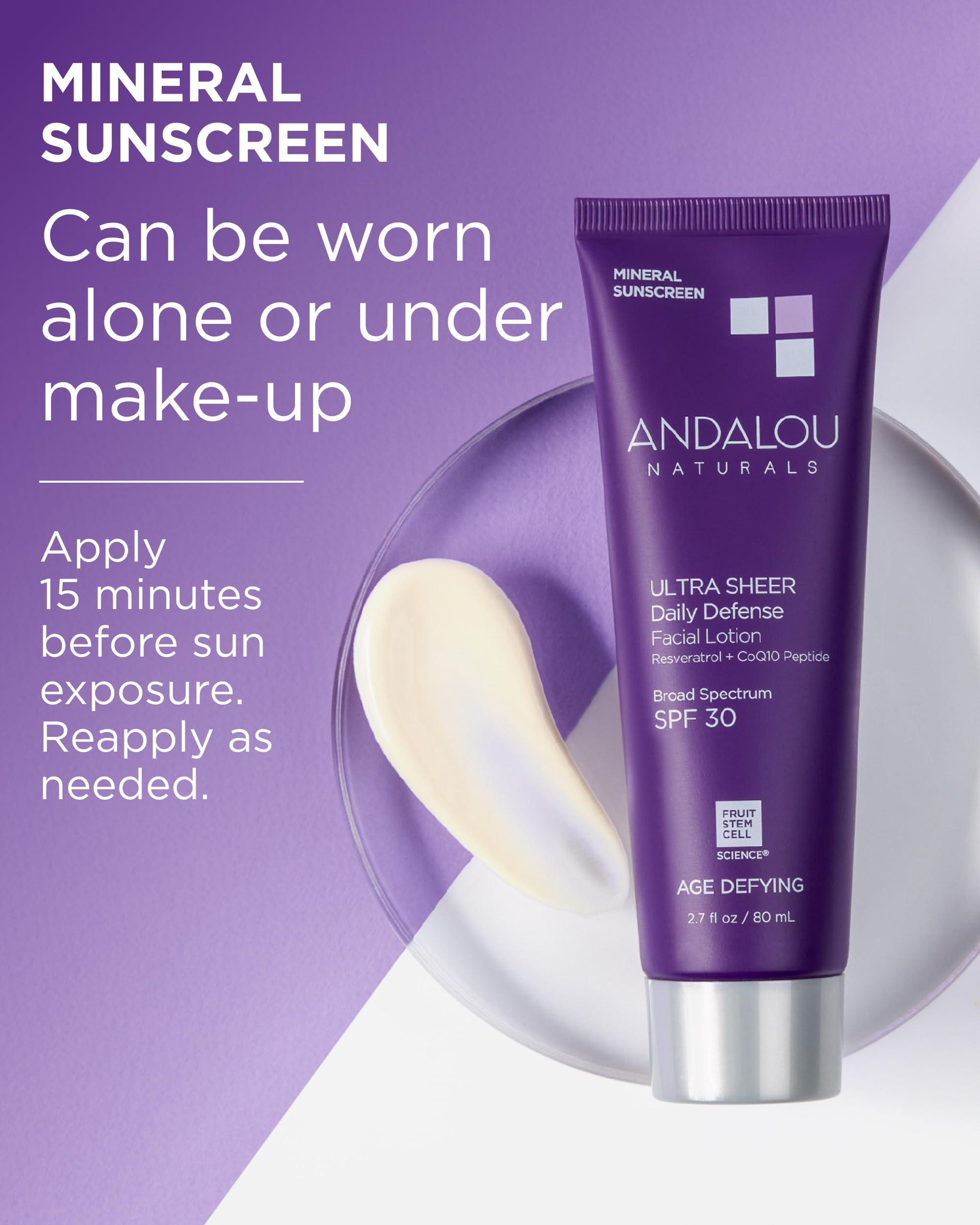 Andalou Naturals Age Defying Ultra Sheer Daily Defense SPF 30 - Mineral Sunscreen