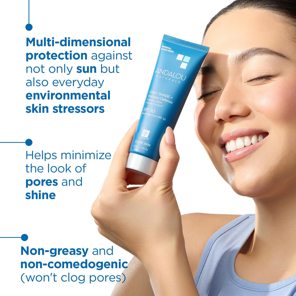 Andalou Naturals Daily Shade SPF 30 Mineral Sunscreen – Matte, Lightweight Face Lotion