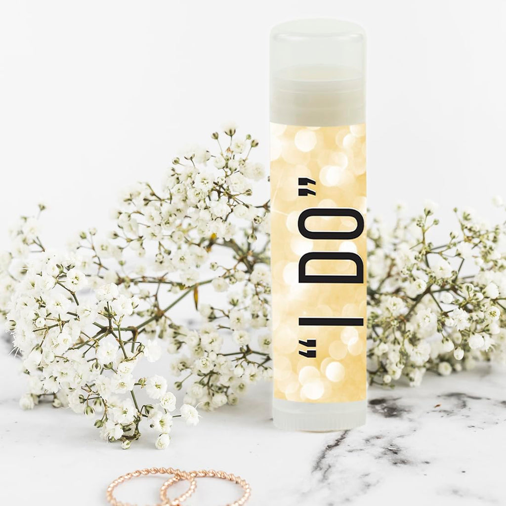 Andaz Press Bridal Shower Lip Balm Favors — Faux Gold Glitter, 'I Do' Crew, 12-Pack