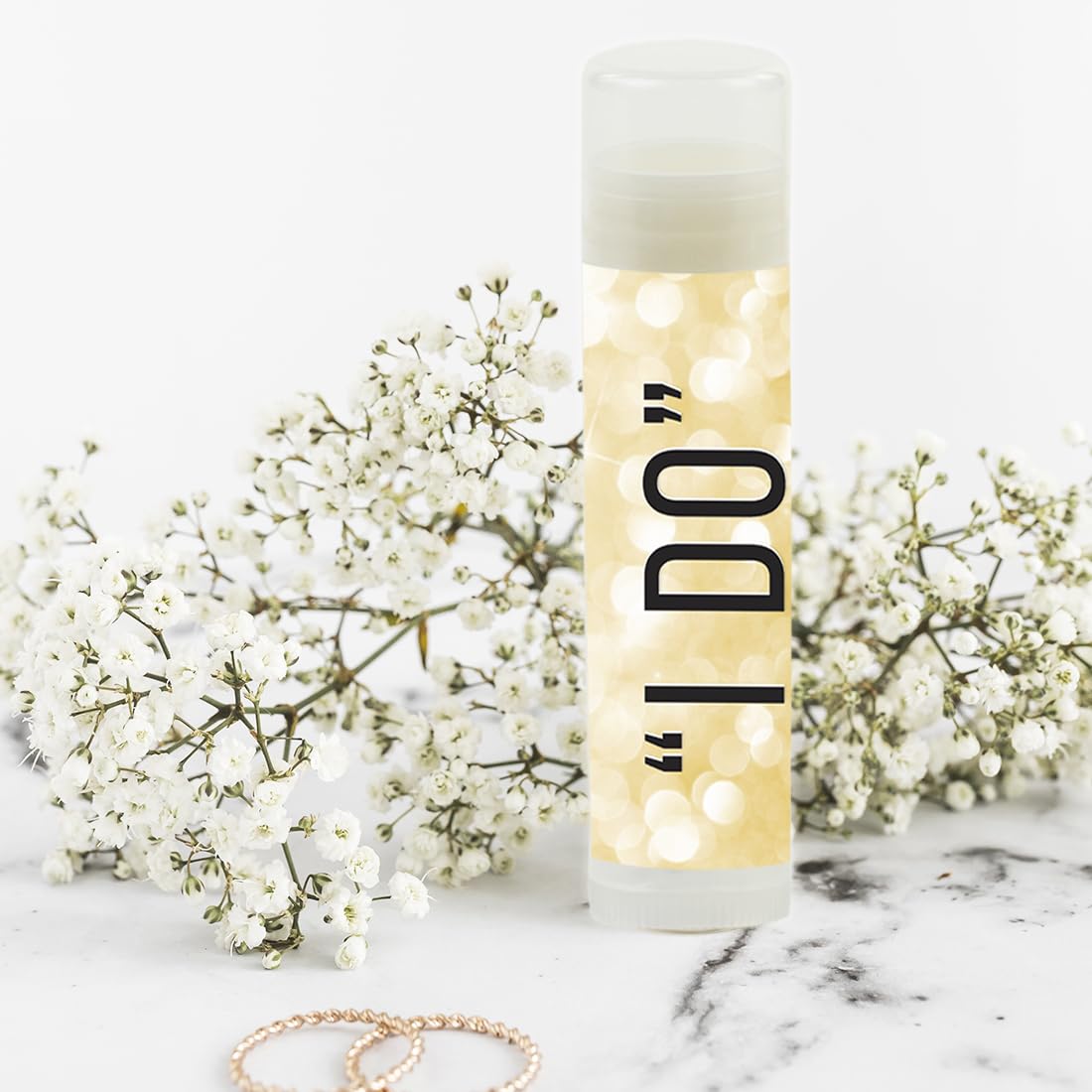 Andaz Press Bridal Shower Lip Balm Favors — Faux Gold Glitter, 'I Do' Crew, 12-Pack