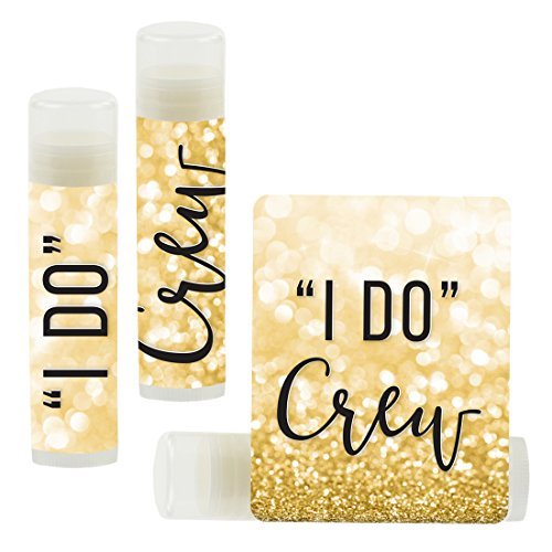 Andaz Press Bridal Shower Lip Balm Favors — Faux Gold Glitter, 'I Do' Crew, 12-Pack