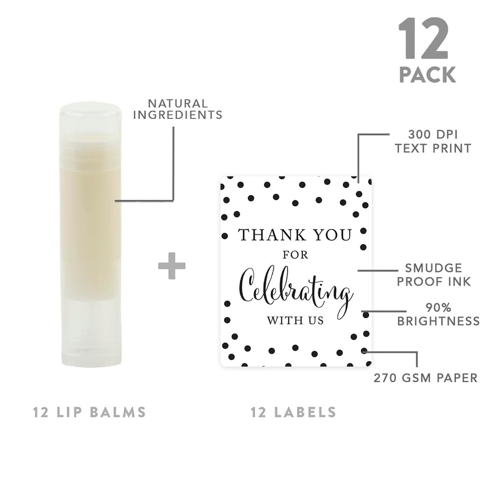 Andaz Press Bridal Shower Lip Balm Favors – Black & White Modern 12-Pack